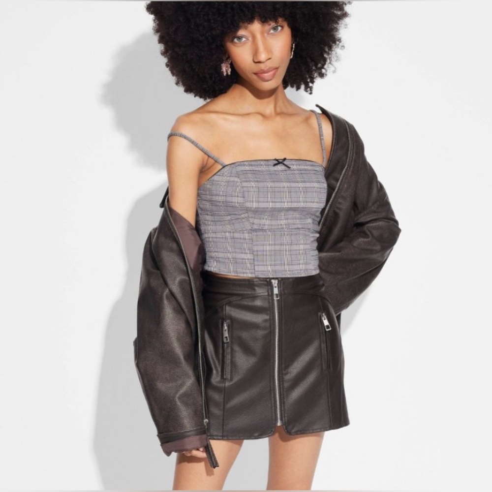 Wild Fable Brown Faux Leather Moto Mini Skirt - Small